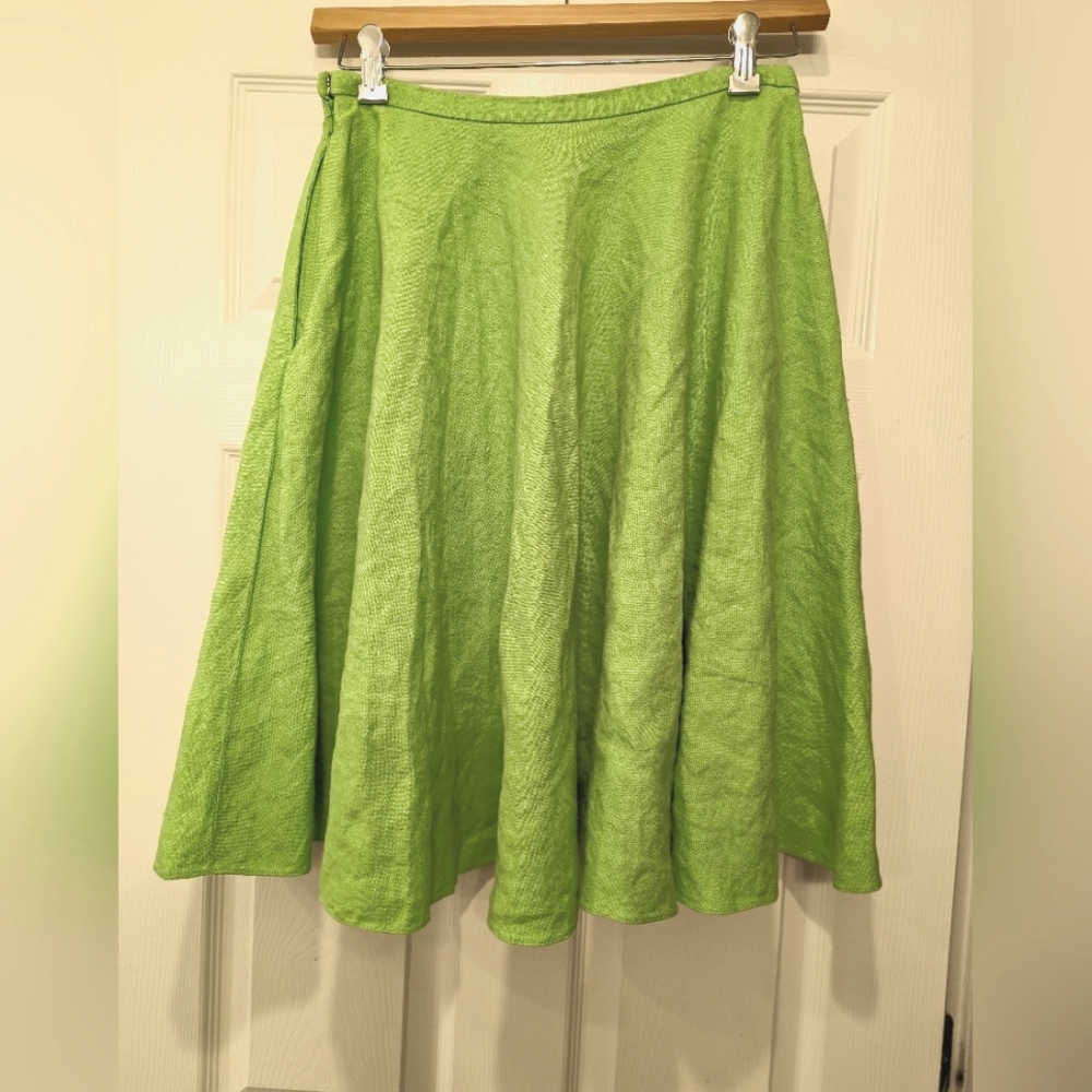 Ralph Lauren 100% linen green side zip midi flowy A-Line knee length Skirt sz 4